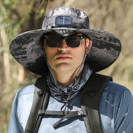 USB Fan Solar Hat with Wide Brim for UV Protection | Comfortable Outdoor Cap for Fishing and Hiking