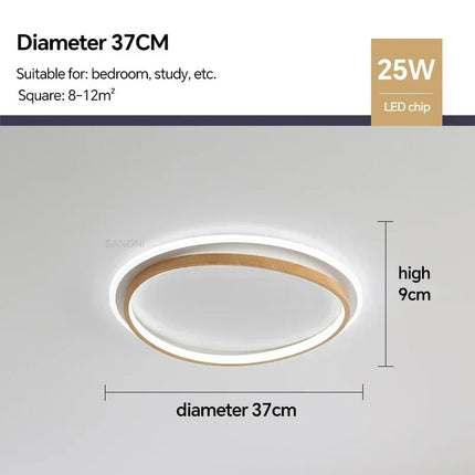 LED Ceiling Lamp with Walnut Finish & Gold Accents | Modern Round Design for Warm Illumination