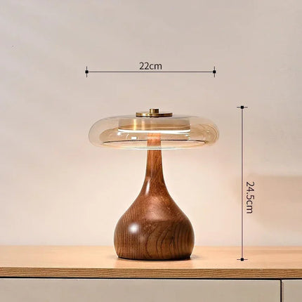 Glass Table Lamp with Adjustable LED Lighting | Elegant Brass & Wood Design for Cozy Ambience