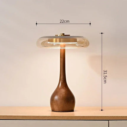 Glass Table Lamp with Adjustable LED Lighting | Elegant Brass & Wood Design for Cozy Ambience