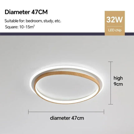 LED Ceiling Lamp with Walnut Finish & Gold Accents | Modern Round Design for Warm Illumination