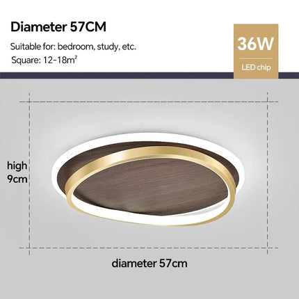 LED Ceiling Lamp with Walnut Finish & Gold Accents | Modern Round Design for Warm Illumination