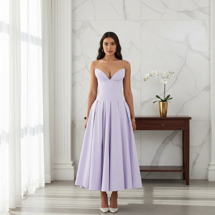 Deep V Neck Midi Dress for Women with Flowy Skirt | Elegant Party Dress for Weddings and Special Events