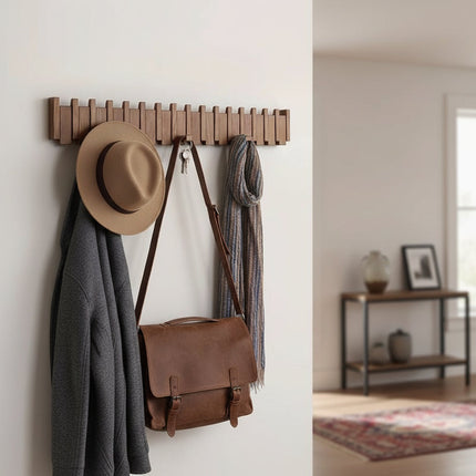 Decorative Wooden Wall Hook Rack with Foldable Hooks | Stylish Storage for Coats and Accessories