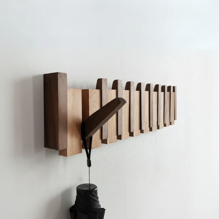 Wall-Mounted Wooden Coat Rack with Piano-Inspired Design | Space-Saving Hooks for Entryways and Bedrooms