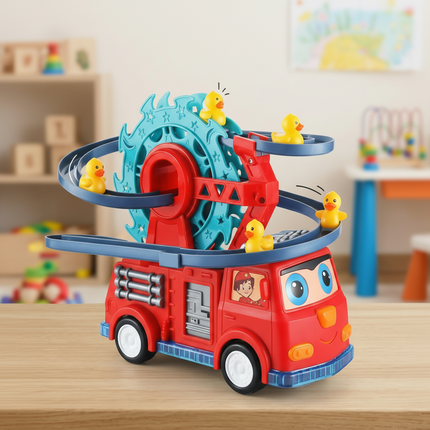 Fire Truck Toy with Duck Slide Track and Lights | Interactive Learning Play for Kids