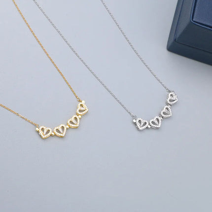 Clover Necklace, Convertible 4 Heart Pendant Worn 2 Ways as a Row of Hearts or a Clover Charm, Gift for Her