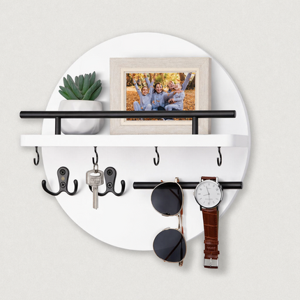 Round Wooden Key Holder with Multiple Hooks | Eco-Friendly Organiser for Stylish Entryways