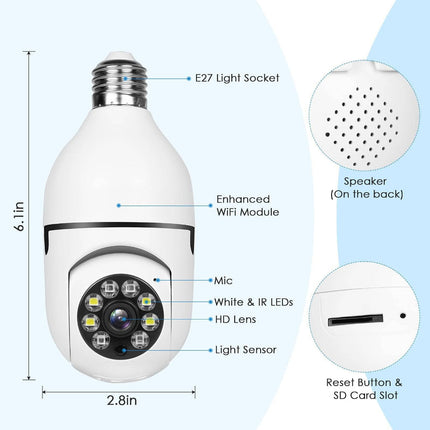 Wireless Security Camera Lightbulb with 1080P Resolution | 360-Degree Night Vision for Indoor and Outdoor Monitoring