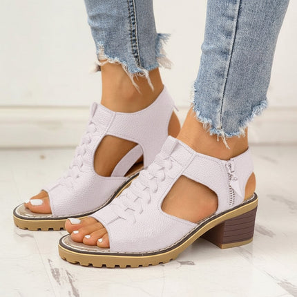 Women's Chunky Heeled Sandals with Peep Toe & Zipper Closure | Stylish Comfort for Everyday Wear