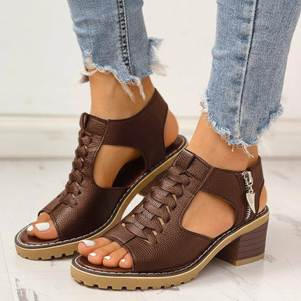 Women's Chunky Heeled Sandals with Peep Toe & Zipper Closure | Stylish Comfort for Everyday Wear