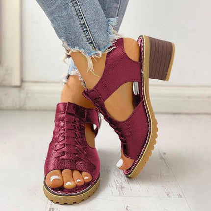 Women's Chunky Heeled Sandals with Peep Toe & Zipper Closure | Stylish Comfort for Everyday Wear