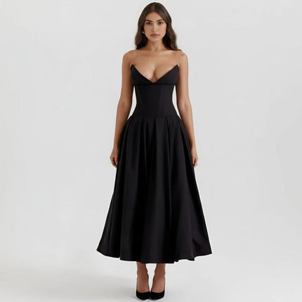Off-the-Shoulder Midi Cocktail Dress with Structured Fit | Elegant Party Dress for Special Occasions