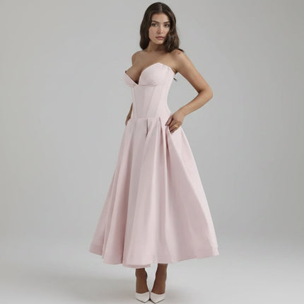 Off-the-Shoulder Midi Cocktail Dress with Structured Fit | Elegant Party Dress for Special Occasions