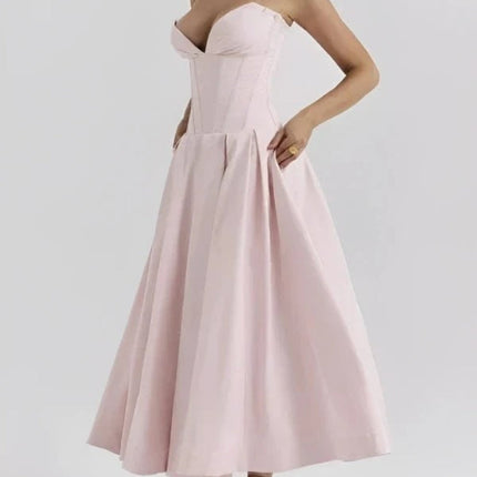 Off-the-Shoulder Midi Cocktail Dress with Structured Fit | Elegant Party Dress for Special Occasions