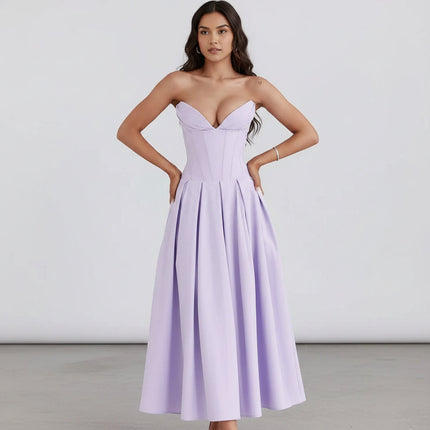 Off-the-Shoulder Midi Cocktail Dress with Structured Fit | Elegant Party Dress for Special Occasions