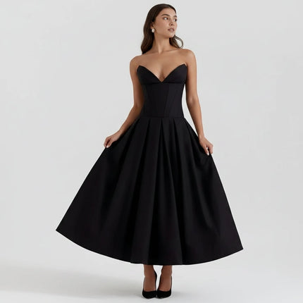 Off-the-Shoulder Midi Cocktail Dress with Structured Fit | Elegant Party Dress for Special Occasions