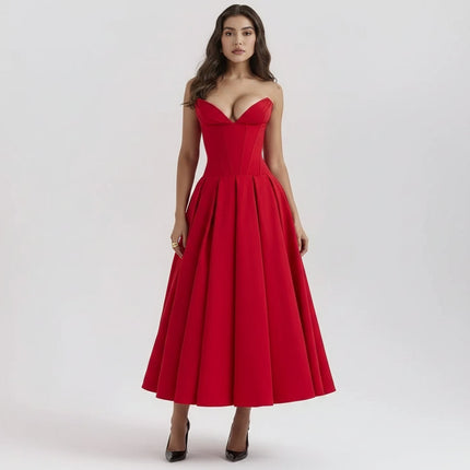 Off-the-Shoulder Midi Cocktail Dress with Structured Fit | Elegant Party Dress for Special Occasions