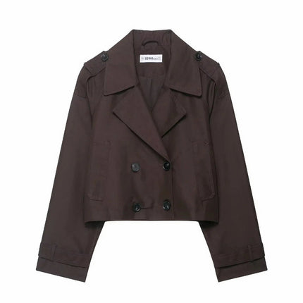 Women's Cropped Trench Coat with Double-Breasted Design | Elegant Outerwear for Autumn and Winter Fashion