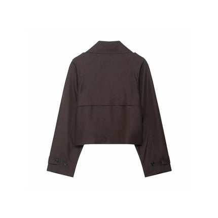 Women's Cropped Trench Coat with Double-Breasted Design | Elegant Outerwear for Autumn and Winter Fashion