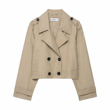Women's Cropped Trench Coat with Double-Breasted Design | Elegant Outerwear for Autumn and Winter Fashion