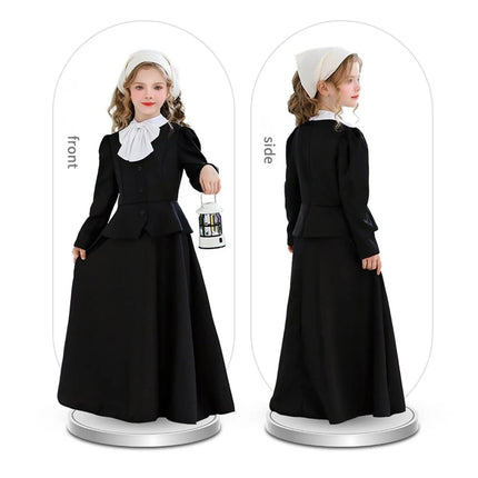 Victorian Gothic Dress for Women with Long Sleeves & White Collar | Elegant Halloween Costume for Themed Parties
