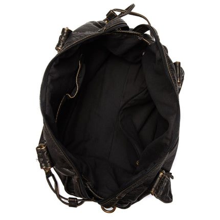Retro Black Leather Handbag with Adjustable Strap | Spacious Design for Everyday Use and Organization