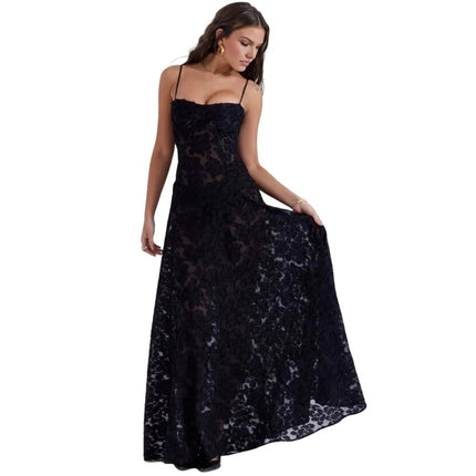 Elegant Maxi Dress Evening Gown with Spaghetti Straps | Formal Wear for Weddings and Special Occasions