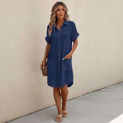 Collared Midi Shirt Dress for Women with Button-Front Closure | Comfortable Casual Dress with Pockets for Everyday Wear