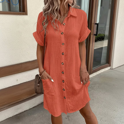 Collared Midi Shirt Dress for Women with Button-Front Closure | Comfortable Casual Dress with Pockets for Everyday Wear