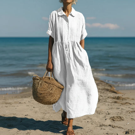 Linen Maxi Shirt Dress with Pintuck Bodice | Effortless Style and Comfort for Warm Weather