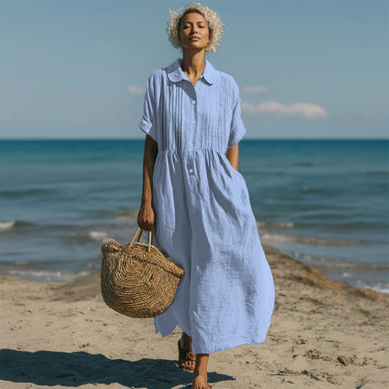 Linen Maxi Shirt Dress with Pintuck Bodice | Effortless Style and Comfort for Warm Weather