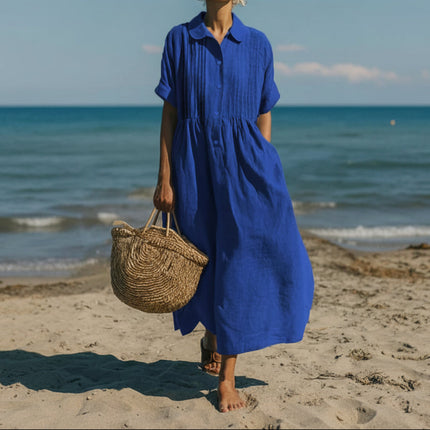 Linen Maxi Shirt Dress with Pintuck Bodice | Effortless Style and Comfort for Warm Weather
