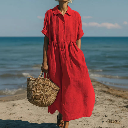 Linen Maxi Shirt Dress with Pintuck Bodice | Effortless Style and Comfort for Warm Weather