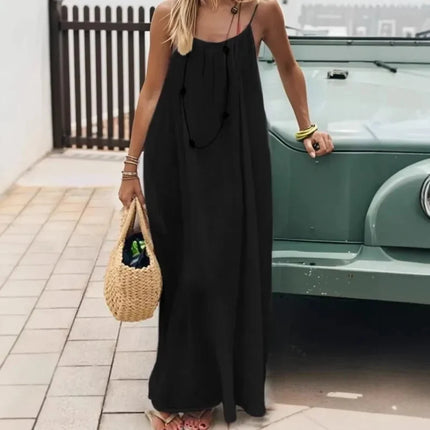 Casual Sleeveless Maxi Dress with Spaghetti Straps | Effortless Beach Style for Summer Outfits