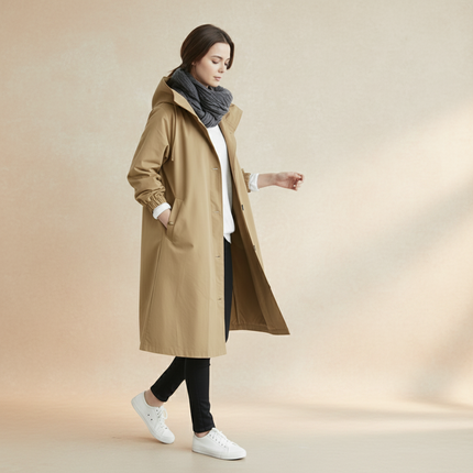 Waterproof Women's Trench Coat with Hood | Stylish Rain Protection for Chilly Days