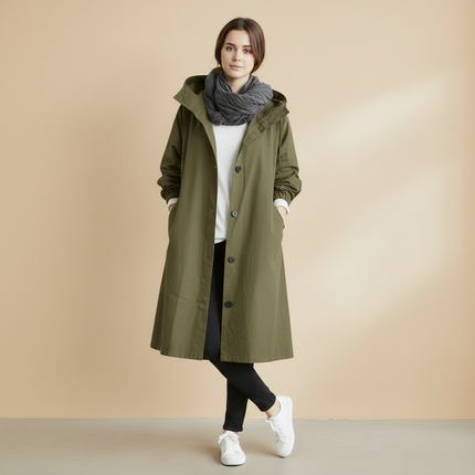 Waterproof Women's Trench Coat with Hood | Stylish Rain Protection for Chilly Days