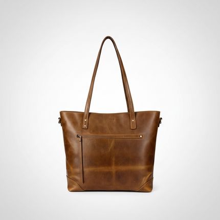 Large Leather Tote Bag with Zippered Closure | Vintage Handbag for Everyday Use and Travel