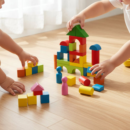 Wooden Building Blocks Set with Storage Bucket for Creative Open-Ended Play and Early Learning