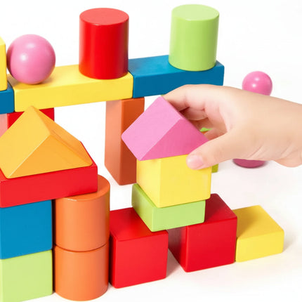 Wooden Building Blocks Set with Storage Bucket for Creative Open-Ended Play and Early Learning