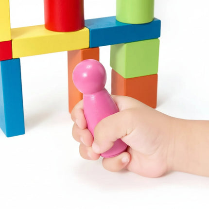 Wooden Building Blocks Set with Storage Bucket for Creative Open-Ended Play and Early Learning