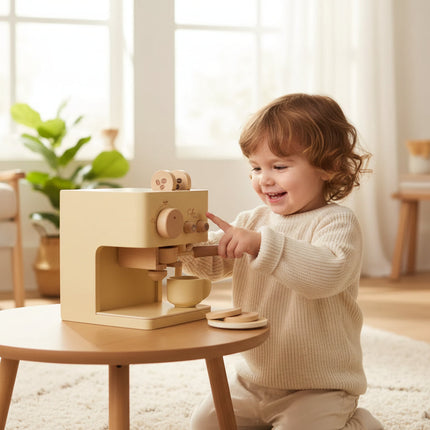 Wooden Coffee Machine Toy for Toddlers with Brewing Handle | Pretend Play Kitchen Set for Imaginative Role Play
