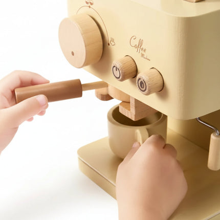 Wooden Coffee Machine Toy for Toddlers with Brewing Handle | Pretend Play Kitchen Set for Imaginative Role Play