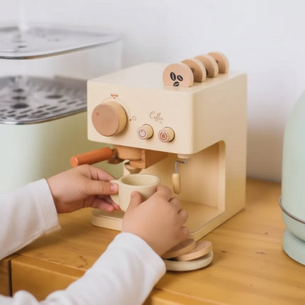 Wooden Coffee Machine Toy for Toddlers with Brewing Handle | Pretend Play Kitchen Set for Imaginative Role Play