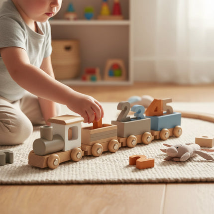 Wooden Train Set with Eco-Friendly Material | Interactive Learning Toy for Fine Motor Skills Development