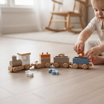 Wooden Train Set with Eco-Friendly Material | Interactive Learning Toy for Fine Motor Skills Development