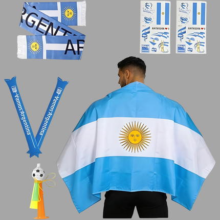 Argentina Flag Soccer Fan Kit with Thunder Sticks & Cheering Horn | Ultimate Support for World Cup Game Days