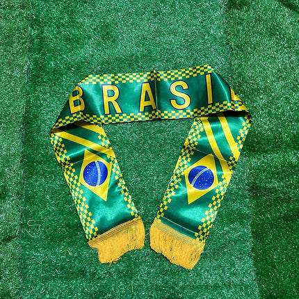 Brazil Flag Football Scarf with Fringed Edges | Double-Sided Supporter Scarf for Match Day and Fan Events