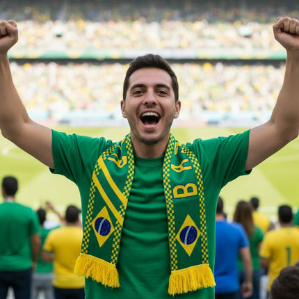Brazil Flag Football Scarf with Fringed Edges | Double-Sided Supporter Scarf for Match Day and Fan Events