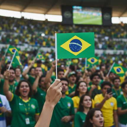 Brazil Flag Mini Hand Waving Flag for World Cup Celebrations | Lightweight Party Decoration Available in Sets of 10, 20, or 50